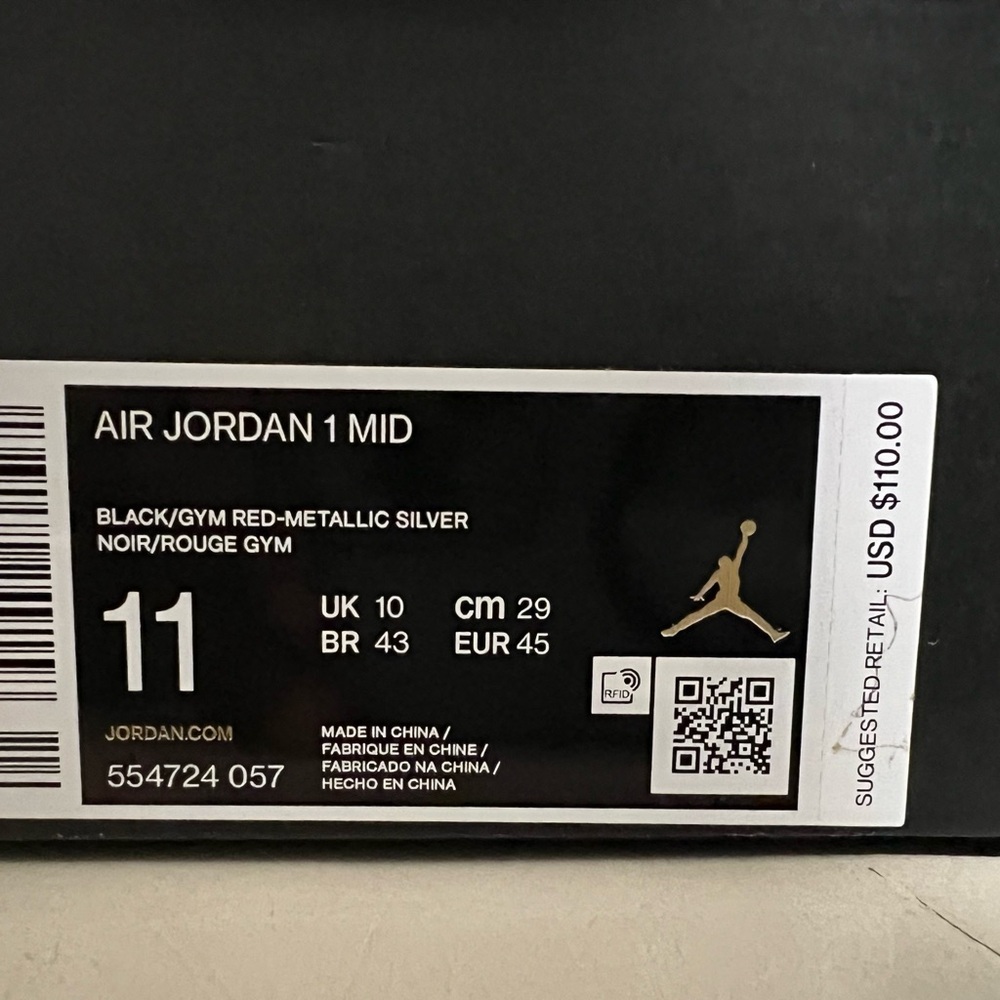 Jordan Air 1 Mid Black Gym Red Metallic Silver - Picture 3 of 3